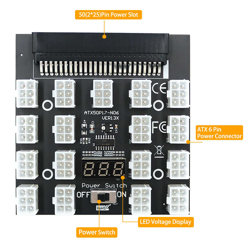 Pci-e 12v 50pin para atx 17x6p - 2400W Server Psu Breakout Board avaliação e preço